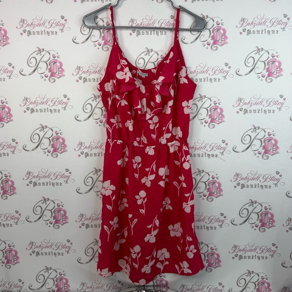 Kismet dress flowy ruffles flowers floral Vibrant Red and White Dress